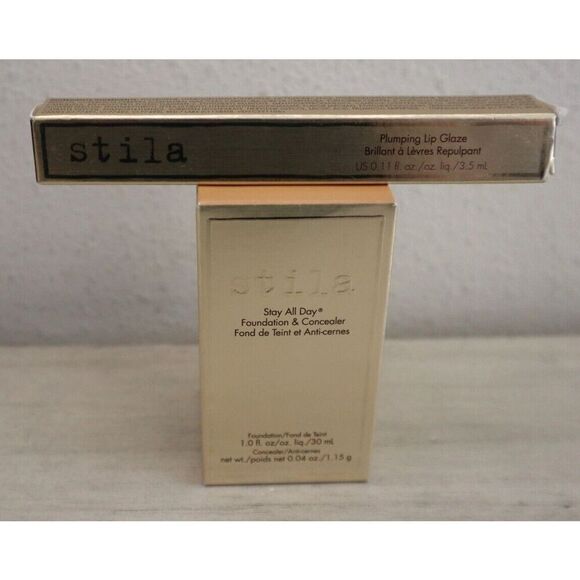 Stila Brown Sugar Plumping Lip Glaze & Medium 9 Foundation & Concealer - Picture 1 of 12